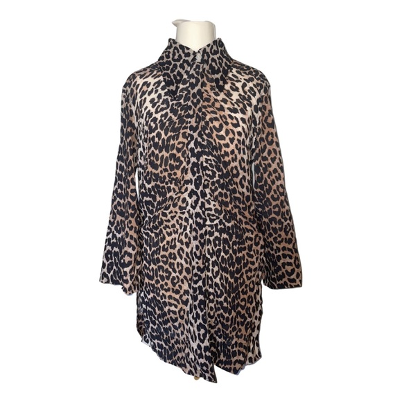 Ganni Dresses & Skirts - GANNI leopard print 100% organic cotton mini shirt dress size UK 4